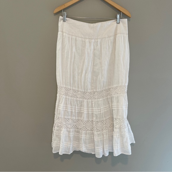 J. Jill White 100% Linen Tiered Maxi Skirt Size 10 Petite - Picture 1 of 5
